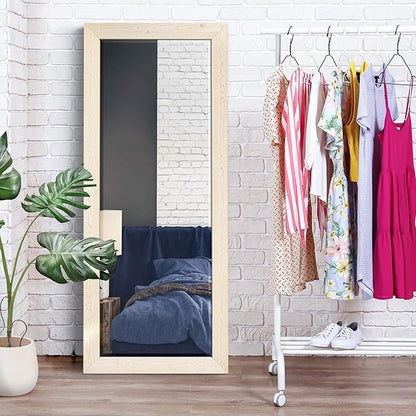 Renditions Gallery Large Standing Vanity Mirror White Wood Frame Full Floor Length Decorative Wall Mounted Apartment Aesthetic Mirror for Living Room Bedroom Bathroom - 61"x25" LT07