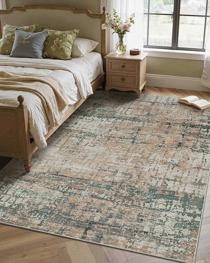 Rugxara 4x6 Rug for Living Room Bedroom, Grey Washable Throw Rugs, Abstract Area Rugs, Non Slip & Low Pile Accent Carpet for Indoor Dining Room, Kids Room and Office(Moss)