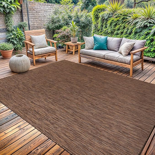 Washable Indoor Outdoor Rug 9x12 Weather Resistant Area Rugs Modern Solid for Porch Deck Balcony Backyard Patio Outside Carpet (9 X 12 Gold Brown)