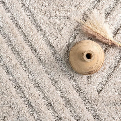 Nuloom Risette Geometric 3' x 5' Shag for Living Room Bedroom Dining Room Nursery, Beige