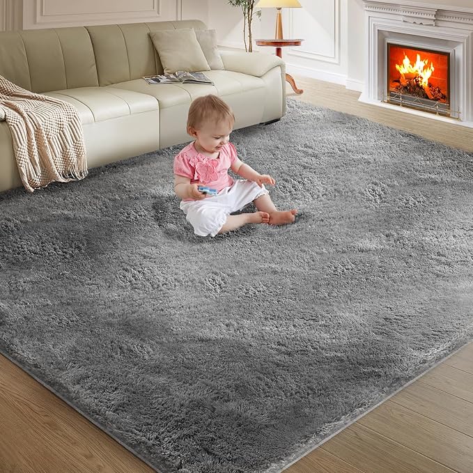 Ultra Soft Rug for Living Room, 3X5 Grey Fluffy Shag Area Rug for Bedroom, Modern Shaggy Carpets Fuzzy Rug for Teens Dorm Nursery Home Decor Aesthetic, Upgrade Anti-Skid Durable