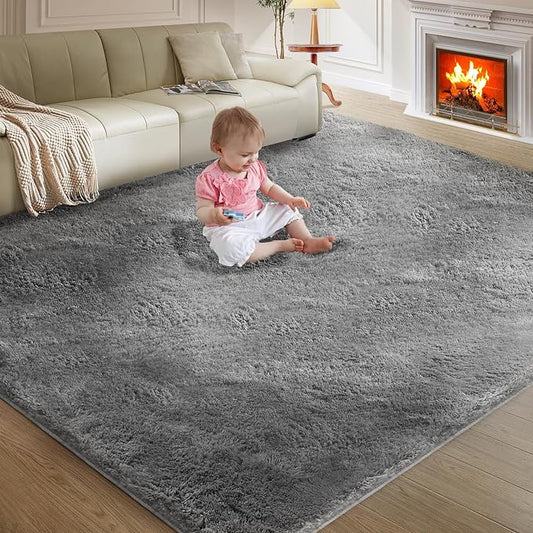 Ultra Soft Rug for Living Room, 3X5 Grey Fluffy Shag Area Rug for Bedroom, Modern Shaggy Carpets Fuzzy Rug for Teens Dorm Nursery Home Decor Aesthetic, Upgrade Anti-Skid Durable