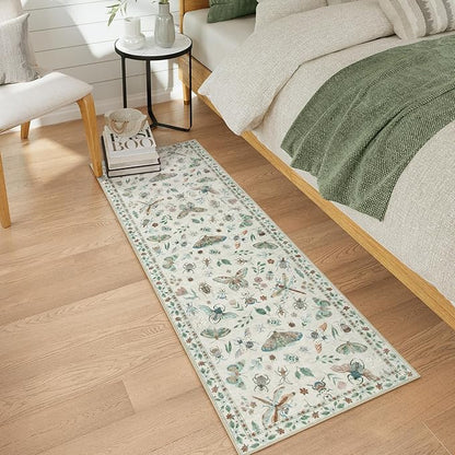 Lahome Insect Kitchen Runner Rugs Non Skid Washable, 2x6 Soft Washable Runner Non Slip, Ultra-Thin Hallway Rug Stain Resistant Carpet for ‎Laundry Bathroom Bedroom Vionnet(2x6ft,Beige)