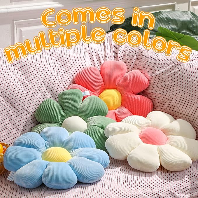 Coume 4 Pcs Flower Pillows 15" Plush Flower Shaped Pillows Daisy Floor Throw Cute Seat Cushion for First Day of School Bed Sofa Couch Chair Office Room Back to School Classroom Decor(Pastel)