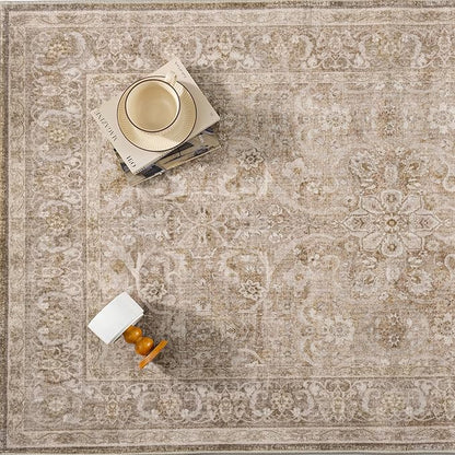 PureCozy Brown 2x6 Runner Rug Hallway Washable Vintage Carpet Kitchen Long Small Indoor Non Slip Soft Low Pile Thin Stain Resistant Distressed Accent Throw Rug for Bedroom Laundry Office Living Room