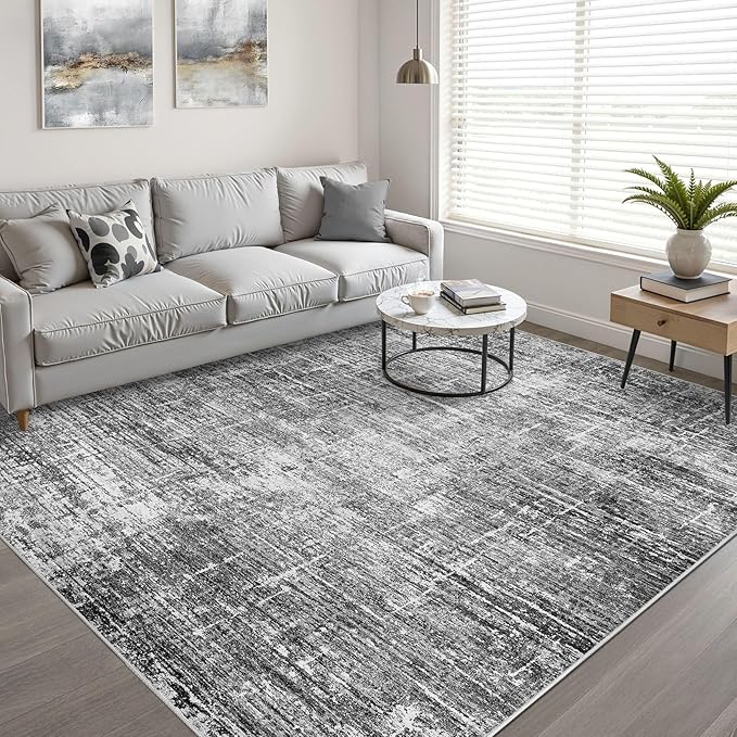 5x8 Area Rug Living Room: Washable Large Neutral Black Rug Abstract Soft Modern Stain Resistant Indoor Floor Non-Slip Carpet for Bedroom Nursery Kids Office Playroom Dining Room Under Table Home