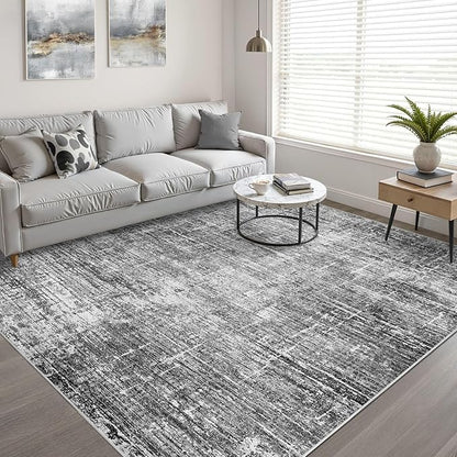 10x14 Area Rug Living Room: Washable Large Neutral Black Rug Abstract Soft Modern Stain Resistant Indoor Floor Non-Slip Carpet for Bedroom Nursery Kids Office Playroom Dining Room Under Table Home