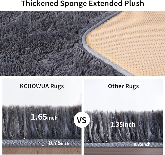 KICHOWUA Thick Area Rug 5x7 Grey Fluffy Shag for Bedroom, Extra Soft Plush Fuzzy Washable Thickened Non-Slip Floor Carpet for Living Room, Cozy Furry Shaggy Rug for Kids Baby Boys Girls Nursery Dorm