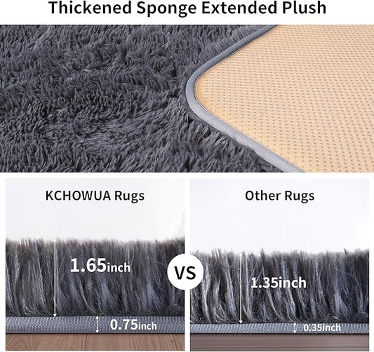 KICHOWUA Thick Area Rug 5x7 Grey Fluffy Shag for Bedroom, Extra Soft Plush Fuzzy Washable Thickened Non-Slip Floor Carpet for Living Room, Cozy Furry Shaggy Rug for Kids Baby Boys Girls Nursery Dorm