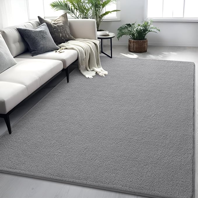 Gray Rugs for Bedroom Living Room, 5x7 ft Grey Area Rug, Washable Memory Foam Indoor Carpet, Modern Aesthetic Minimalist Non-Slip Carpets for Boys Girls Adults Home Decor