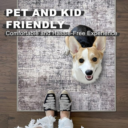 KILOCOCO Modern Abstract Runner Rug 2x6 ft Washable Hallway Runner Rug Non Slip Soft Pinted Kitchen Runners for Hallways Entryway Bedside Laundry Room Floor Runners, Grey/Beige