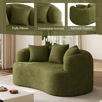 68.5" Loveseat Sofa for Living Room, Modern Luxury Plush Chenille Extra Deep Seat Curved Cloud Floor Couch with 3 Throw Pillows for Small Spaces, No Assembly Needed, Sage Green