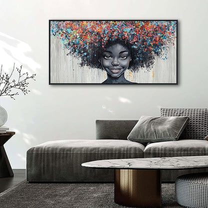 KLAKLA Black Woman Wall Art African American Women Wall Decor Trendy Abstract Black Girl Canvas Poster Prints Pictures for Bedroom Living Room Framed 20x40 Inches