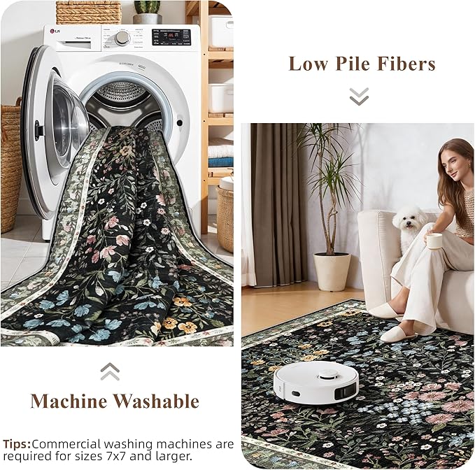 Washable Area Rugs 2x3 Entryway: Soft Ultra Thin Low Pile Mat Machine Washable Indoor Doormat Lightweight Entry Rug Anti Slip Backing Rugs for Living Room Bedroom Kitchen 2'x3' Black