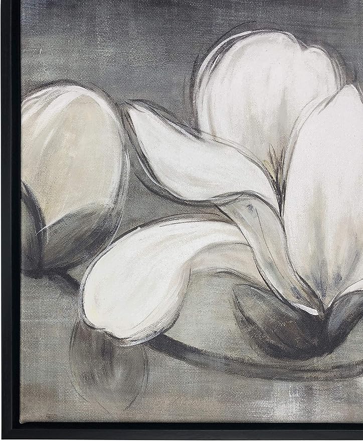 Wieco Art Framed Art Magnolia Flower Modern Canvas Prints Floral Prints Reproduction Pictures Artwork on Stretched and Framed Canvas Wall Art for Home Decoration Wall Decor Black