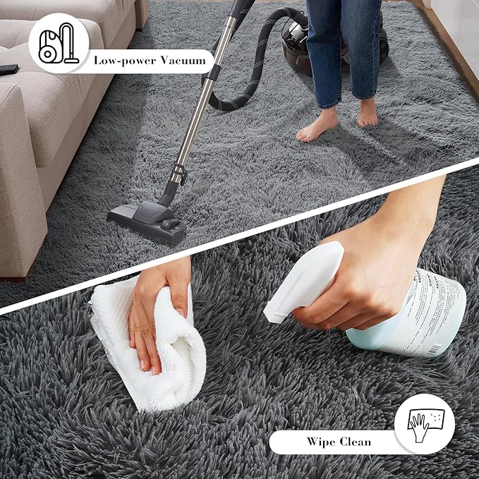 yongyangjuxin Fluffy Rug Shag Area Rug, Grey 8x10 Area Rugs for Living Room, Large Shag Area Rugs for Bedroom Kids Room Home Decor, Upgrade Anti-Skid Rectangular Fuzzy Rugs
