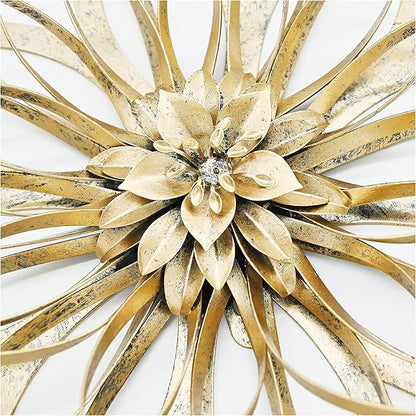 Remenna Metal Flowers Wall Decor, Metal Rustic Wall Art Decoration Farmhouse Wall Decorations Multiple Floral Hanging Decor for Bathroom Living Room Home Office Garden Kitchen (Rustic Gold - 2)