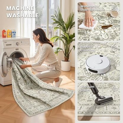 zesthome Washable Rug 6x9 Area Rugs,Stain Resistant Rugs for Living Room,Bedroom,Non-Slip Backing Home Decor Rug, Vintage Medallion Pattern Rugs (Beige,6'x9')
