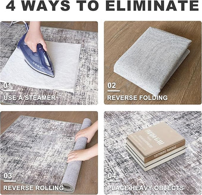 KILOCOCO Abstract Area Rug 3x5 Entryway Rug Washable Kitchen Rugs Non Slip Soft Pinted Entrance Rugs Indoor Mat for Front Door Foyer Farmhouse Living Room Floor Carpet, Grey/Beige