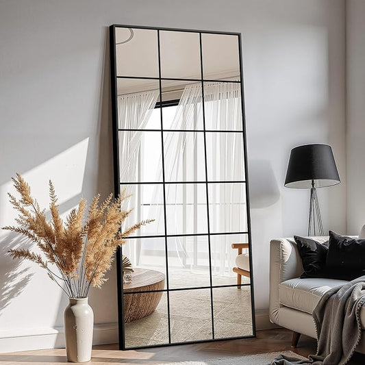 Large Window Pane Full Length Mirror for Wall, 30"x70" Oversize Black Full Body Wall Mirror for Living Room, Bedroom, Entryway, Hanging or Leaning