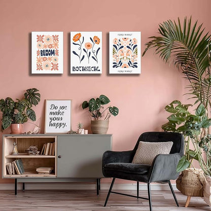 SKYRISE Floral Canvas Wall Art Set of 3, Rustic Botanical Canvas Paintings Prints ArtWork for Living Room, Vintage Flower Pictures for Farmhouse Dining Room Hallway Bedroom Wall Decor 12"x16"