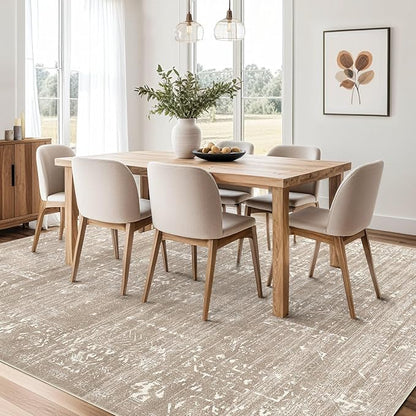 Area Rug for Living Room - 9x12 Soft Washable Oriental Vintage Floral Distressed Large Carpet - Fade Stain Resistant Non Slip Rugs for Bedroom Dining Room Nursery Dorm Office Home Decor - Camel