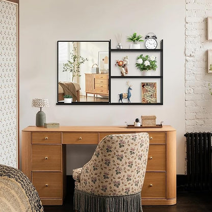 Black Metal Framed Bathroom Mirror with Shelf, 40" X 24.4" Rectangular Wall Mounted Bathroom Vanity Mirror, Modern Bathroom Mirror with Storage for Over Sink, Entryway