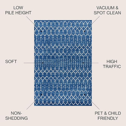 JONATHAN Y Boho Vintage Diamond Blue/White Indoor Area Rug 3X5 ft, Moroccan Hype for Living Room, Bedroom, Kitchen, Office, Easy-Cleaning, High Traffic, Pet-Friendly, Non-Shedding (MOH101A-3)