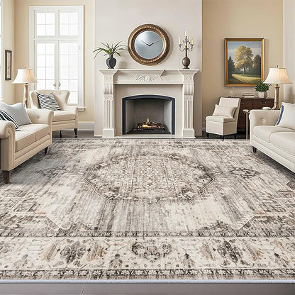 YOUFORTONG 12x15 Area Rug Washable：Large Living Room Area Rugs - Machine Washable Stain Resistant Rug - Soft Low Pile Carpet for Bedroom Dining Room 12'x15' Beige