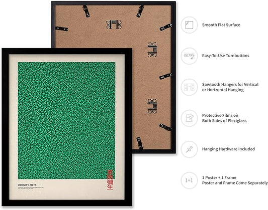 Poster Master Vintage Poster - Retro Pop Art Print - Gift for Artist, Friend - Infinity Nets, Japanese, Green, Modern, Abstract - Wall Decor for Home, Office, 16x20 Black Framed