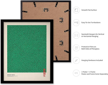 Poster Master Vintage Poster - Retro Pop Art Print - Gift for Artist, Friend - Infinity Nets, Japanese, Green, Modern, Abstract - Wall Decor for Home, Office, 11x14 Black Framed