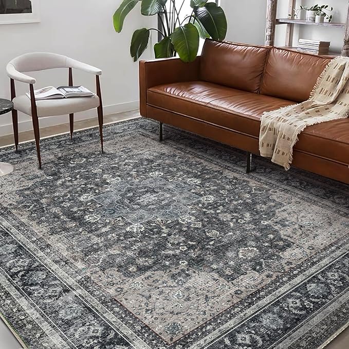 CHAMPLANT Washable Area Rug 8'x10' Retro Boho Design Non-Shedding Non-Slip Easy Care Ideal for High Traffic Areas in Living Room Bedroom Office Coffee Table Kitchen Large Carpet