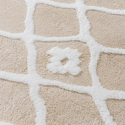 PureCozy 8x10 Area Rug for Living Room Beige Ivory Washable Bedroom Rug Non Slip Soft Modern Moroccan Neutral Shag Checkered Carpet Boho Dining Room Office Playroom Nursery