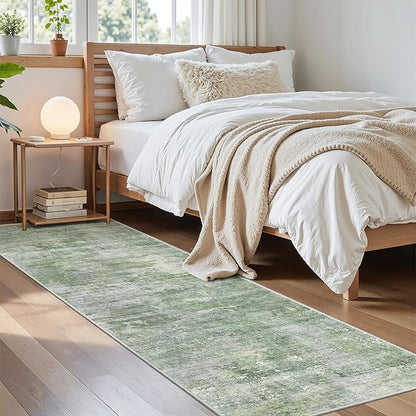 Soalmost Runner Rug 2x8 Washable Non-Slip Hallway Runner Rugs for Kitchen Bathroom Laundry Room Green/Ivory Vintage Floor Carpet Runners for Hallways Entryway