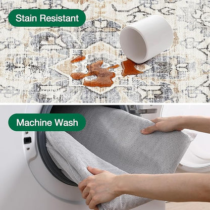LUMI 5x8 Washable Area Rug for Living Room, Ultra Soft Stain Resistant Carpet with Non Slip Rubber Backing, Non-Shedding Low Pile Rugs for Bedroom, Dining Room, Indoor, Office