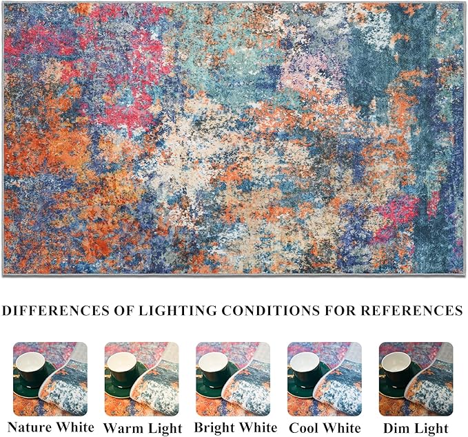 RUUGME 5X7 Area Rug Colorful - Modern Abstract Washable Area Rugs for Living Room Non-Slip Carpet for Bedroom Nursery Office - Soft Low Pile Stain Resistance Floor Mat for Home Decor (5x7 Colorful)