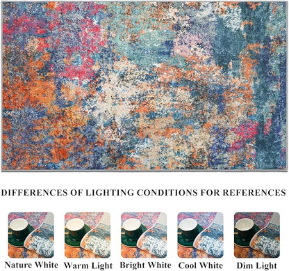 Washable Area Rug 10x12 Abstract - Large Soft Rugs for Living Room Modern Colorful Indoor Mat Non Slip Low Pile Carpet for Bedroom Stain Resistant Thin Floor Mats for Dining Room 10x12 Colorful/Multi