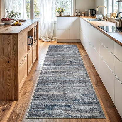 Bloom Rugs Washable Non-Slip 12 ft Runner - Gray/Blue/Blush Modern Abstract Runner for Entryway, Hallway, Bathroom, and Kitchen - Exact Size: 2.5' x 12'