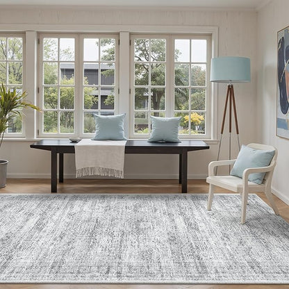 Soalmost 4x10 Wide Hallway Runner Rug: Washable Soft Rug Runners for Living Room Bedroom Ktichen, Stain Resistant Low Pile Area Rugs Non Slip Floor Carpet (Grey, 4x10)