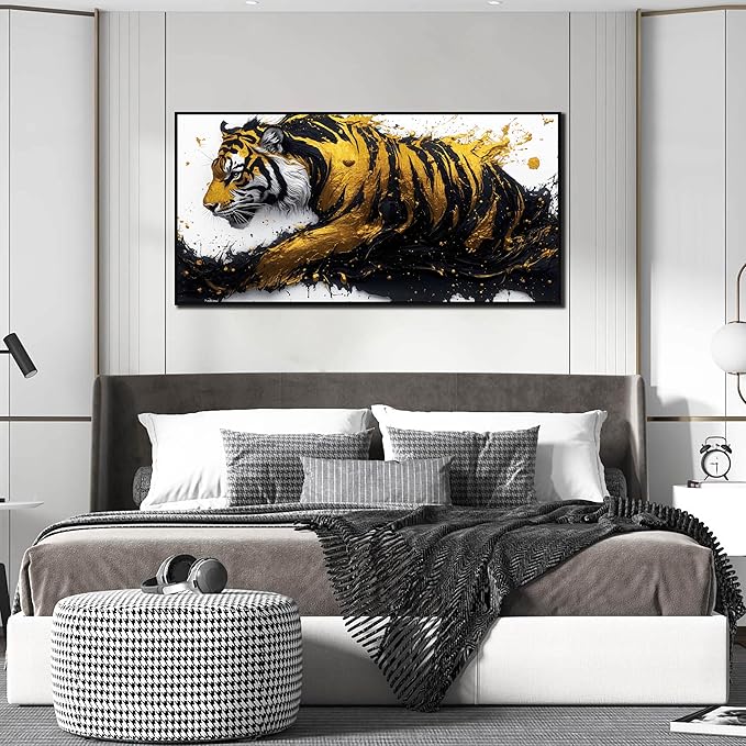 Tiger Painting Wall Art for Living Room - Animal Canvas Wall Art for Office - Black Framed Wall Art for Bedroom Size 24" x 48"