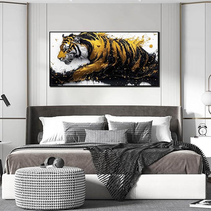 Tiger Painting Wall Art for Living Room - Animal Canvas Wall Art for Office - Black Framed Wall Art for Bedroom Size 24" x 48"