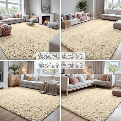 8x10 Area Rugs for Living Room Rug: Soft Fluffy Shag Beige Rugs for Bedroom, Non-Slip Large Fuzzy Plush Rug Indoor Floor Carpet for Nursery Kids Boys Girls Room, Dorms, Playroom, Modern Home Decor