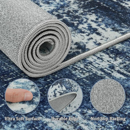5x7 Area Rug Living Room Rugs - Washable Rug Large Modern Abstract Soft Thin Carpets Indoor Floor No Slip Vintage Carpet for Bedroom Under Dining Table Nursery Home Office Decor Deep Blue