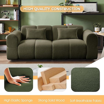 80" Modern Sofa Couch, Comfy Deep Seat Lambswool Cloud Sofa, Upholstered 3-Seater Boucle Couch, Oversized Loveseat for Living Room, Bedroom, Office, Apartment(Green)