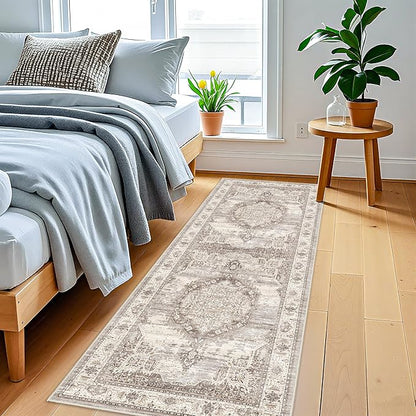 Washable Hallway Runner Rugs 2x6: Soft Ultra Thin Low Pile Carpet Machine Washable Indoor Lightweight Rug Runner Anti Slip Backing Rugs for Living Room Bedroom Kitchen 2'x6' Beige