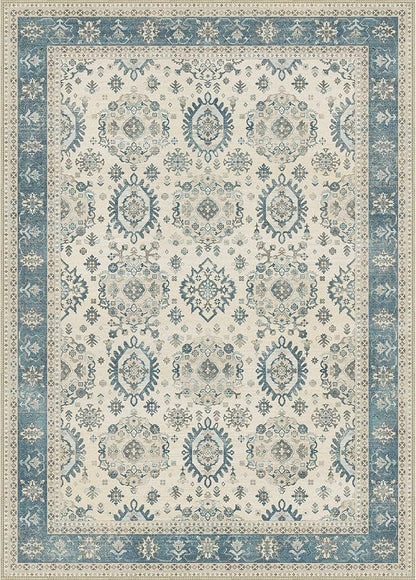 5x7 Area Rug Machine Washable Boho Rug for Living Room,Ultra-Thin Low Pile Carpet,Lightweight Indoor Printed Rug,Non Slip Floral Area Rug for Bedroom, Dining Room, Home Office,Blue