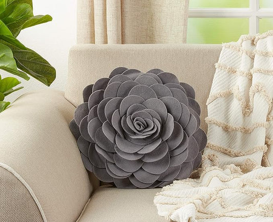SARO LIFESTYLE Flower Design Poly Filled Throw Pillow, Slate, 13"