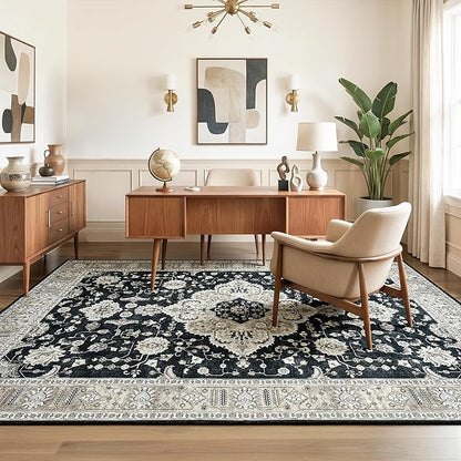 Maxsoft Area Rugs for Living Room Bedroom, 4x6 Black Gold Washable Rug with Rubber Backing, Non-Slip and Stain Resistant Soft Throw Indoor Carpet for Dining Room Office Kitchen Dorm Home Decor