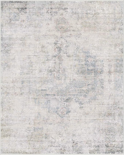 Hazo Haus Light Blue Area Rugs for Living Room - 7x10 Washable Modern Abstract Rug for Bedroom, Dining Room Under Table, Home Office, Soft Washable & Stain Resistance (Dusty Blue)