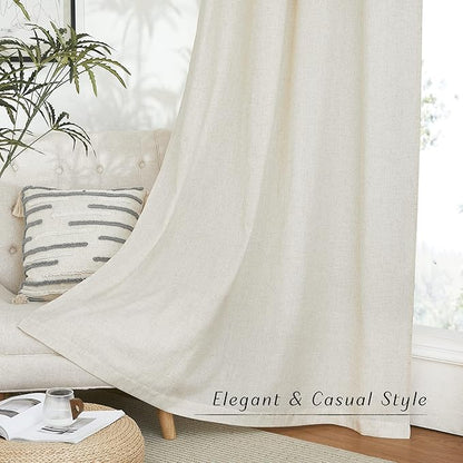 NICETOWN Rustic Linen 144 inch Long Curtains for Living Room, Grommet Privacy Added Thick Linen Weave with Light Filter Window Curtains & Drapes for Bedroom, Natural, W55 x L144, 2 Panels